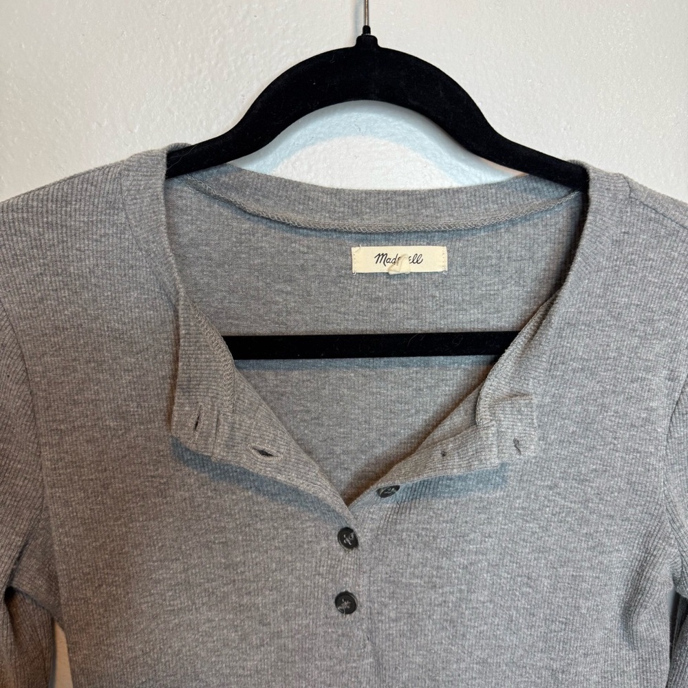 Madewell Gray Long-Sleeve Ribbed Henley Bodysuit - Picture 3 of 12